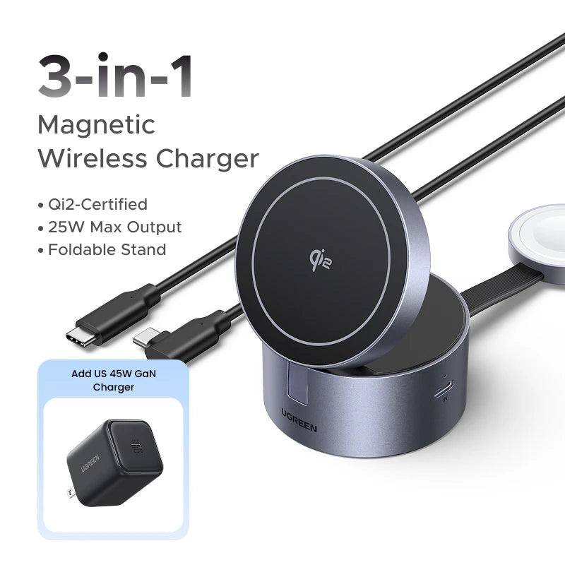 極簡桌搭美學｜Qi2 磁吸三合一折疊無線充電架 (支援 iPhone/Watch/AirPods)