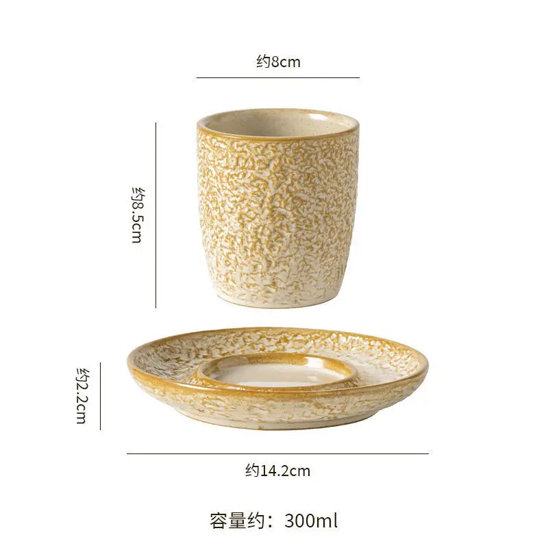 手感溫馨家居｜復古窯變粗陶咖啡杯碟套裝 (岩石質感/職人手作)