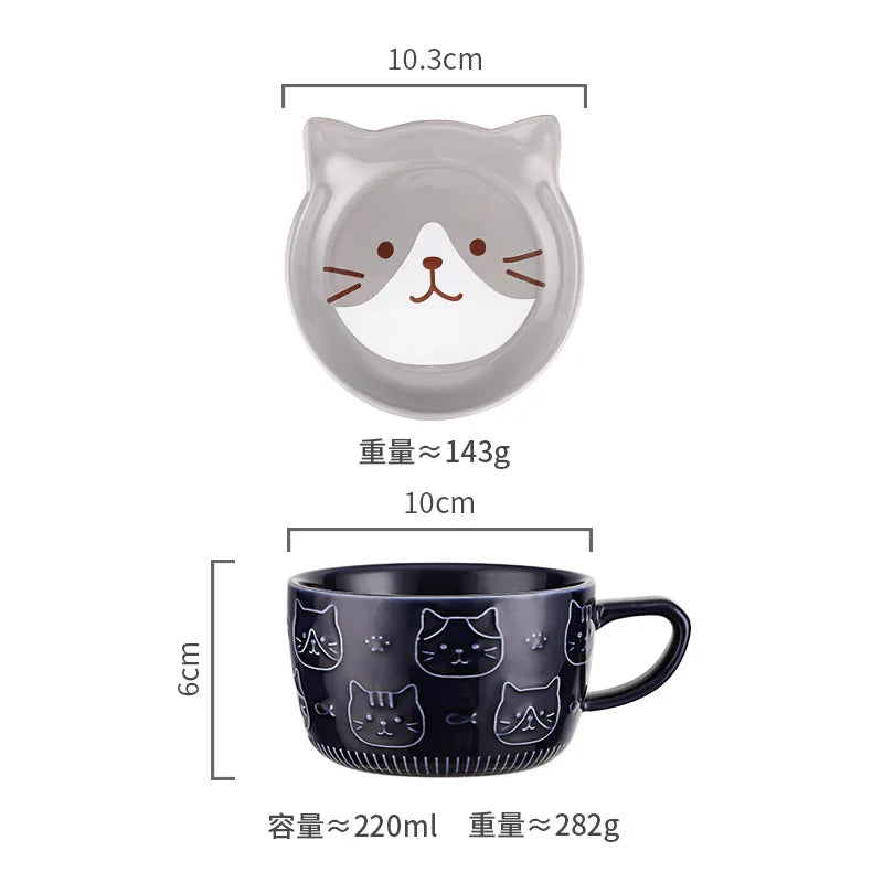 手感溫馨家居｜日系手作浮雕動物陶瓷馬克杯 (帶蓋防塵/400ml)