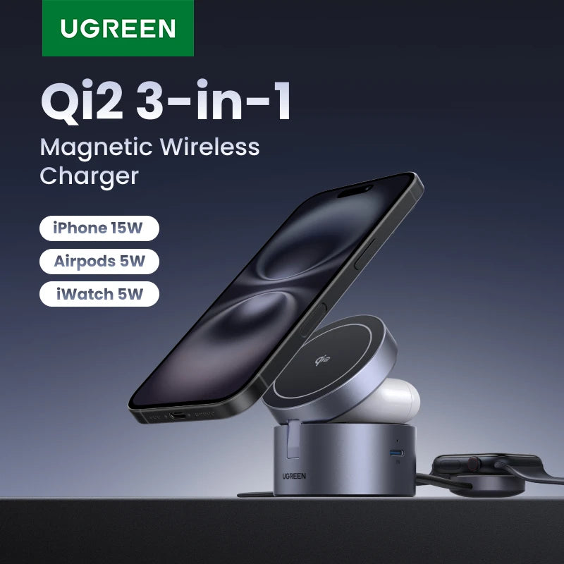 極簡桌搭美學｜Qi2 磁吸三合一折疊無線充電架 (支援 iPhone/Watch/AirPods)