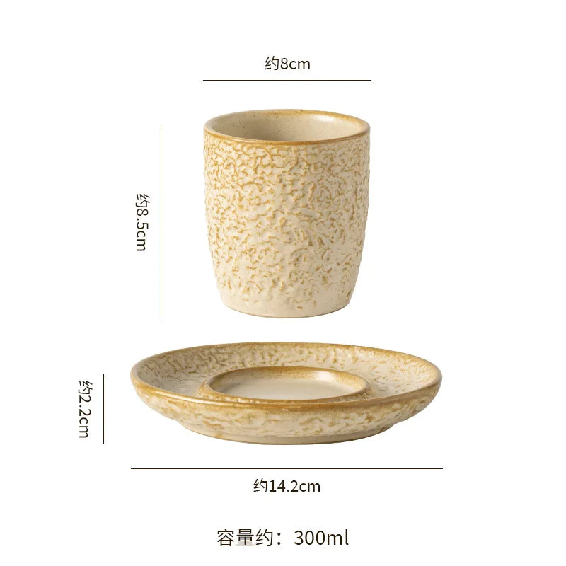 手感溫馨家居｜復古窯變粗陶咖啡杯碟套裝 (岩石質感/職人手作)