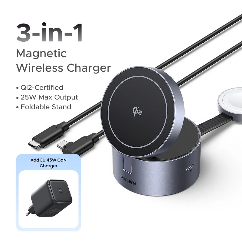 極簡桌搭美學｜Qi2 磁吸三合一折疊無線充電架 (支援 iPhone/Watch/AirPods)