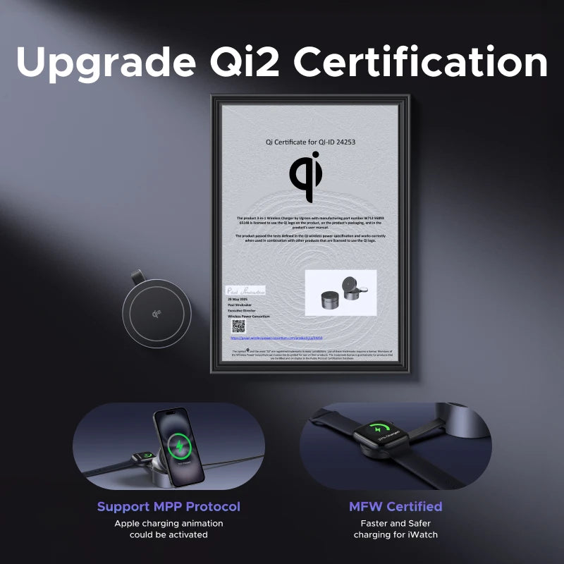 極簡桌搭美學｜Qi2 磁吸三合一折疊無線充電架 (支援 iPhone/Watch/AirPods)