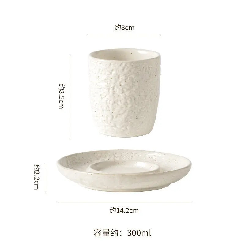 手感溫馨家居｜復古窯變粗陶咖啡杯碟套裝 (岩石質感/職人手作)