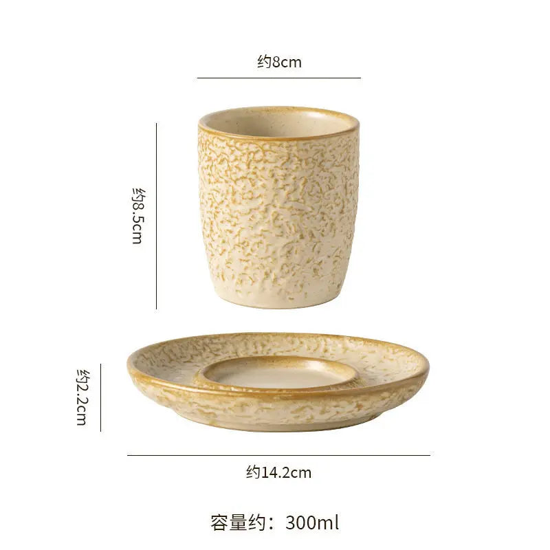 手感溫馨家居｜復古窯變粗陶咖啡杯碟套裝 (岩石質感/職人手作)